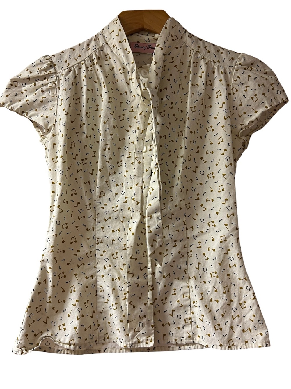 Heart of Haute Ivory Music-Note Print Tie-Neck Blouse
